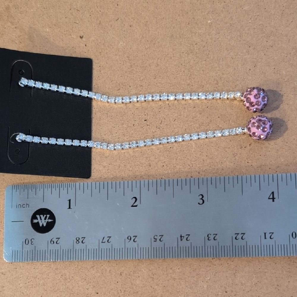 Sparkling Pink and Silver Dangle Earrings - Picture 5 of 5